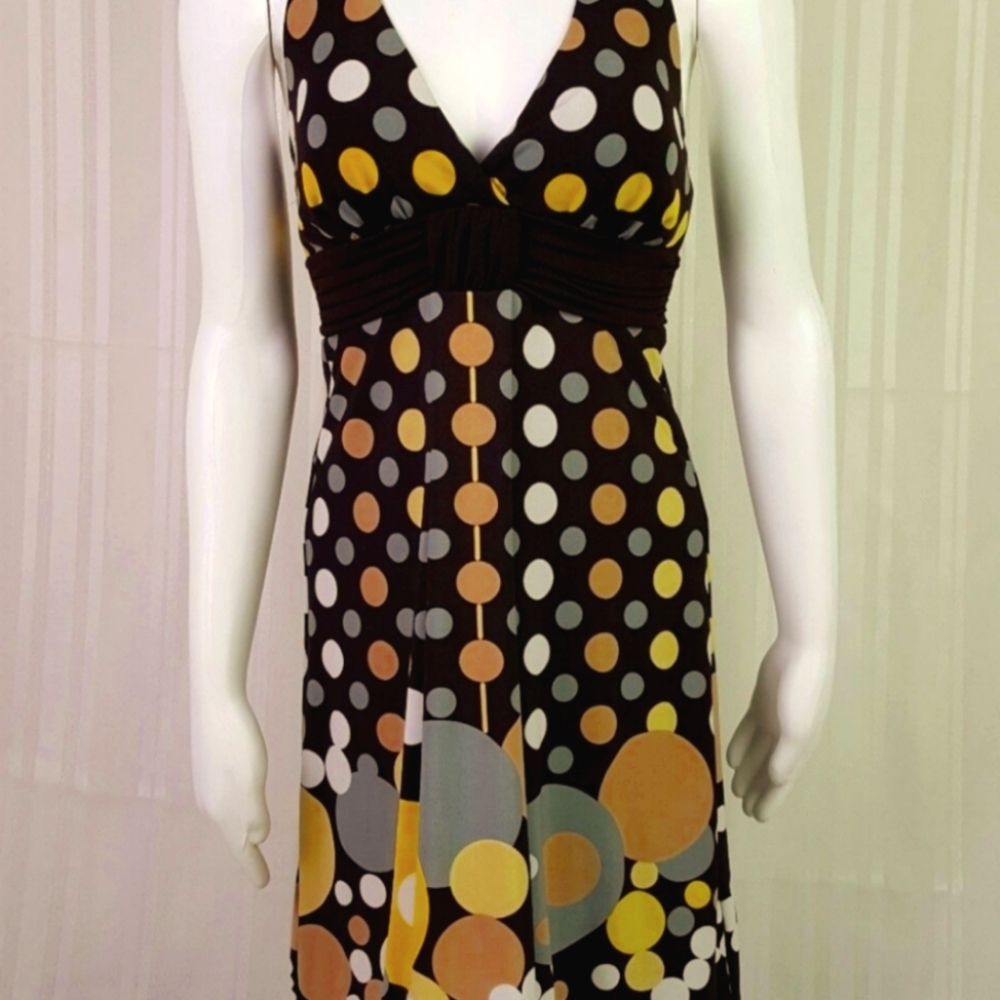Miss Bisou halter dress , brown yellow polka dot L NEW / NWT!